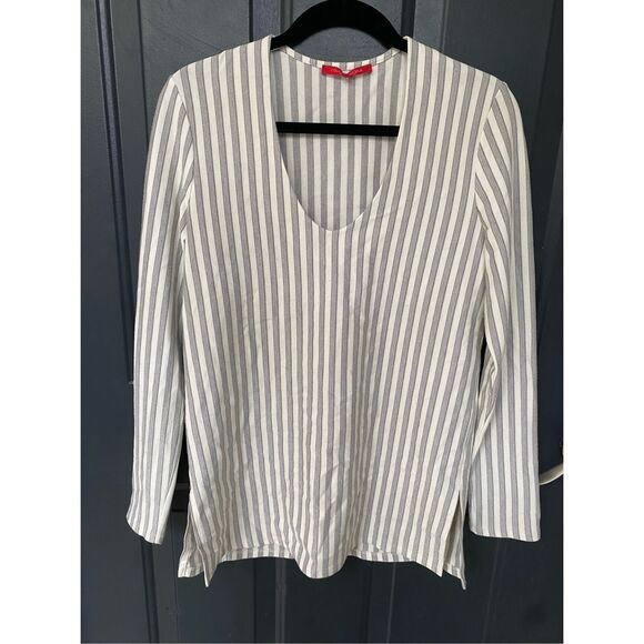 Rouge Margaux Gray and White Stripe Blouse, One Size - Picture 1 of 8